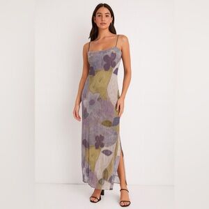Peep Studio Abstract Floral Print Mesh Slip Maxi Dress/Size Medium